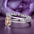 thumbnail image 2 of Bridal Rings Set Art Deco 1.75 Carat Emerald Cut Morganite And Diamond Moissanite Antique Engagement Ring, Wedding Ring In 925 Sterling Silver With White Gold Plating, Promise Ring, Anniversary Ring, 2 of 3