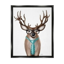 Stupell Industries Funny Deer Necktie & Glasses Portrait Graphic Art Jet Black Floating Framed Canvas Print Wall Art, Design by Elizabeth Tyndall