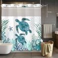 thumbnail image 2 of No Hook Shower Curtain with Snap in Liner, Coastal Sea Turtle Coral Waterproof Fabric Bathroom Curtain Mesh Top Window, Ocean Underwater Octopus Starfish Shower Curtains 72x72in, 2 of 9