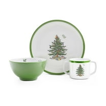 Spode Christmas Tree 3-Piece Melamine Dinnerware Set - 8" Plate, 5" Bowl, 10 Oz Mug - Festive & Durable Holiday Collection for Kids - Christmas Tableware with Classic Tree Motif, Dishwasher Safe