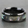 thumbnail image 3 of Fashion 8mm Men's Black Stainless Steel Ring Colorful Abalone Shell Inlay Beveled Edged Titanium Ring Men's Wedding Band Style7 11, 3 of 6