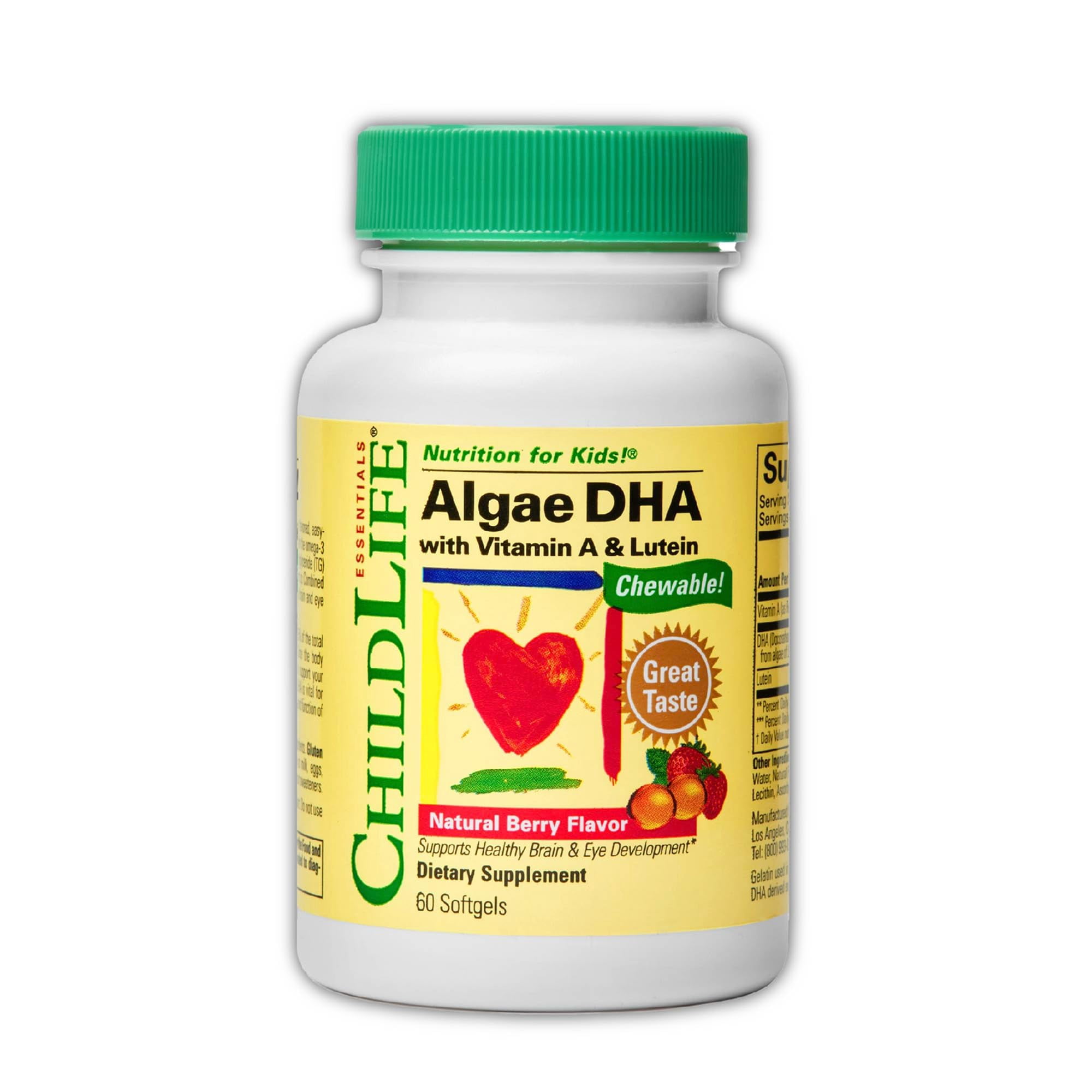 ChildLife Essentials, Algae DHA with Vitamin A & Lutein, Natural Berry, 60 Softgels