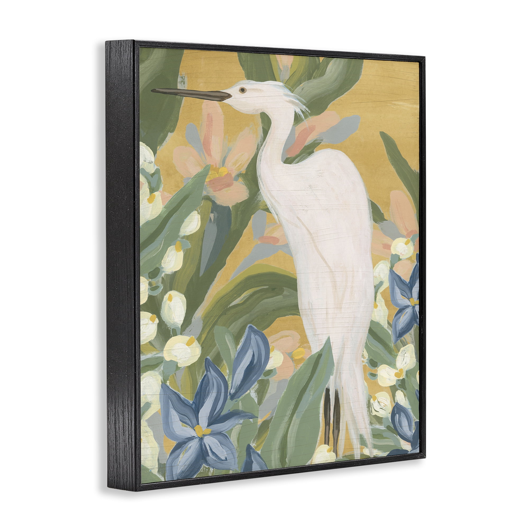 Stupell Industries Tropical Egret Painting Animals & Insects Painting Black Framed Art Print Wall Art, 16 x 20