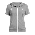 thumbnail image 3 of Modern Ladies Short Sleeve Hoodie Zip Front Casual Fleece Lined Jacket for Outdoor Sports Indoor Home, 3 of 3