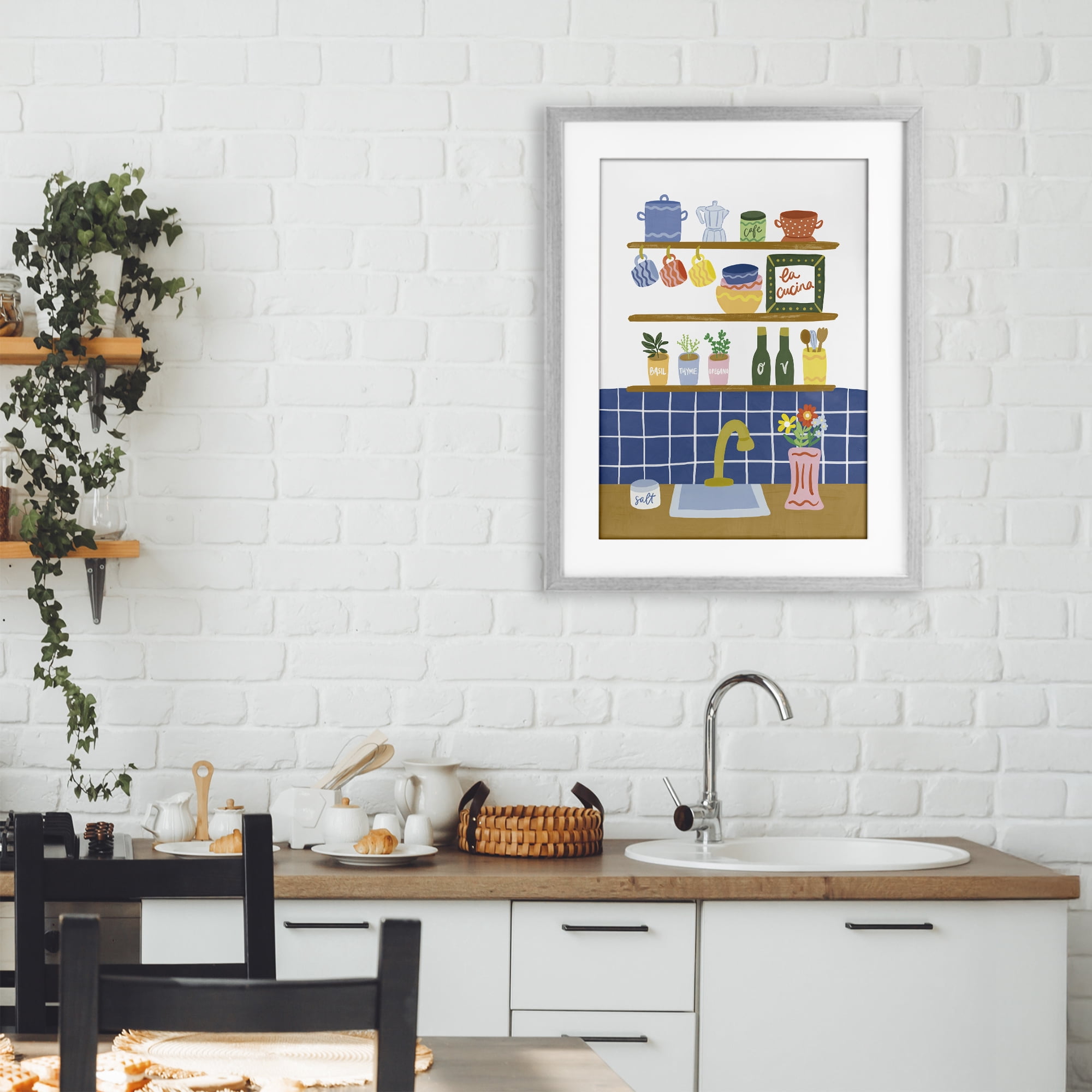 Stupell Industries Italian Kitchen Spice Rack Gray Framed Print Under Glass, design by Amanda Houston