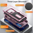 thumbnail image 2 of for iPhone 13 Pro Case with Kickstand, [10FT Military Drop Protection] Rugged Heavy Duty Hard PC+Soft Silicone Rubber Bumper Hybrid Triple-Layer Case for iPhone 13 Pro, Purple+Pink, 2 of 7