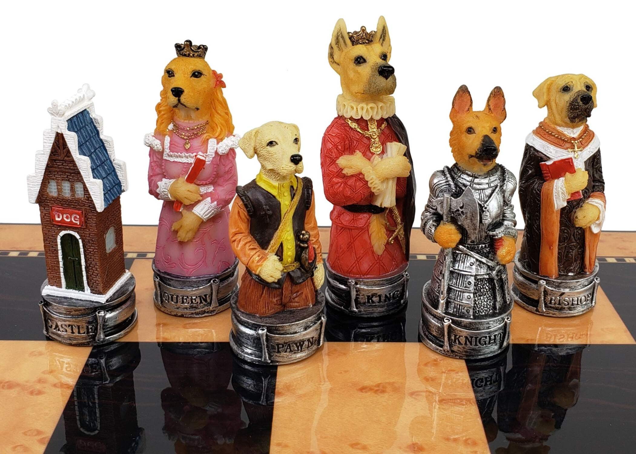 Royal Cats Vs Dogs Chess Chess Set W 18" Walnut Color Board