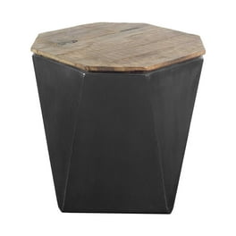 Black Metal And Natural Wood Hinged-Top Side Table Black Metal And Natural Wood Hinged-Top Side Table