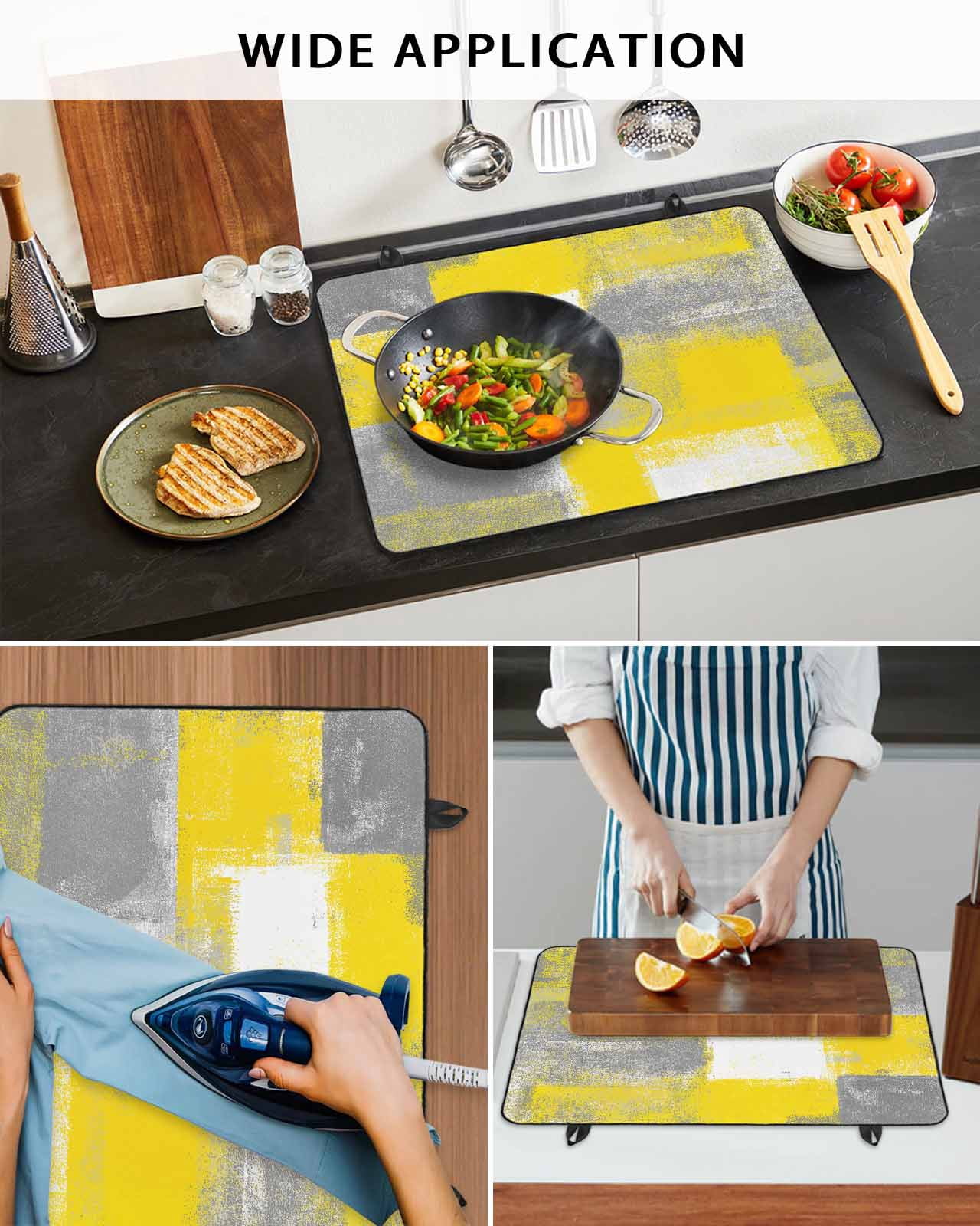 nqOlkjepod Large Induction Cooktop Protector Mat 36"x21", Yellow Grey Stove Top Covers for Electric Stove, Rustic Mottled Oil Painting Abstract Texture Stove Burner Cover Mats, Glass Top Stove Cover