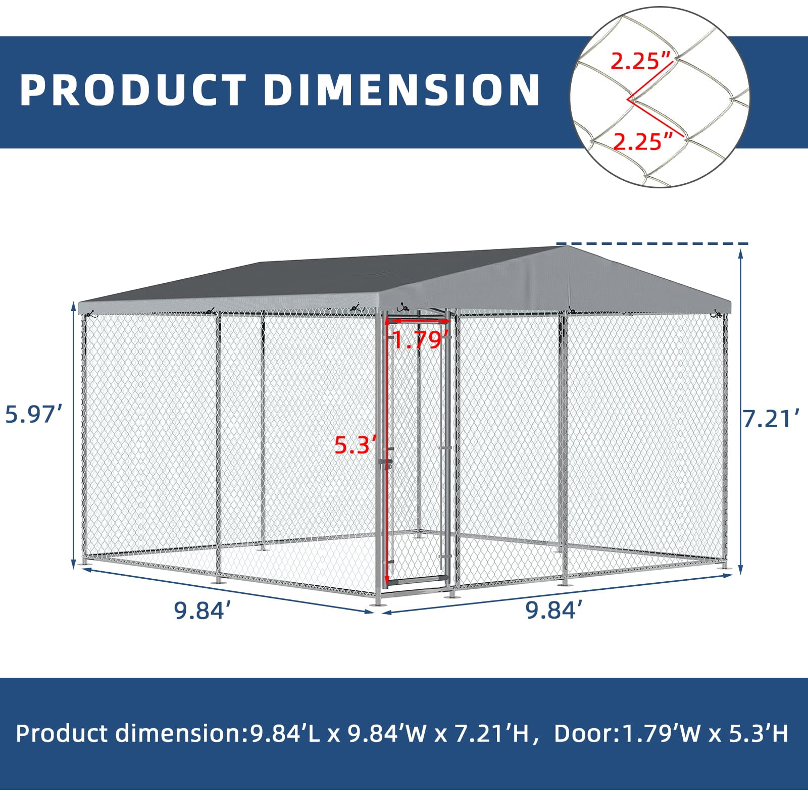 Outdoor Large Dog Kennel, Heavy Duty Dog Cage Pet House Galvanized Steel Fence Dog Playpen Puppy Exercise Pen Dog Run Cage w/UV & Waterproof Cover and Secure Lock (9.84'Lx9.84'Wx7.21'H)