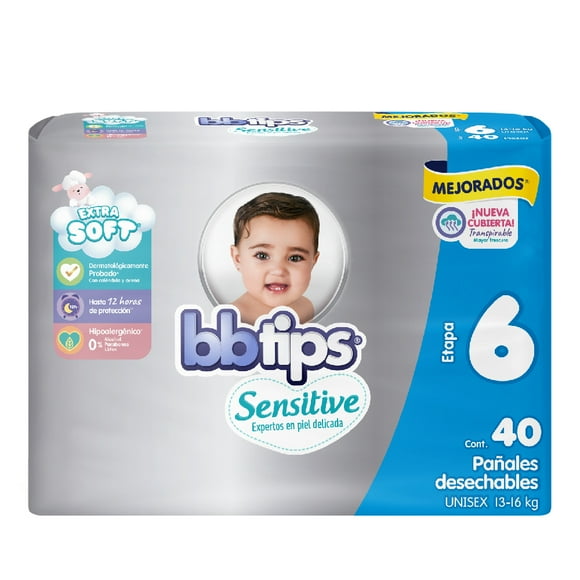 Pañales Bbtips Sensitive talla 6 xl grande unisex 40 piezas