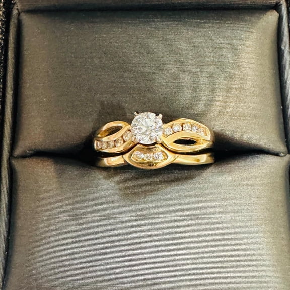 Silver & Stone Jewels 14K Yellow Gold Finish Round Cut Cubic Zirconia Women's Bridal Rig Set