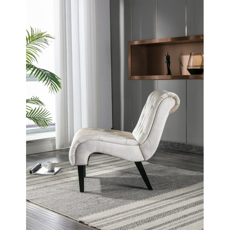 Accent Chair Modern Velvet Upholstered Lounge Chair with Curved High Back and Wood Legs Comfy Upholstered Single Sofa Chair Leisure Recliner Chair