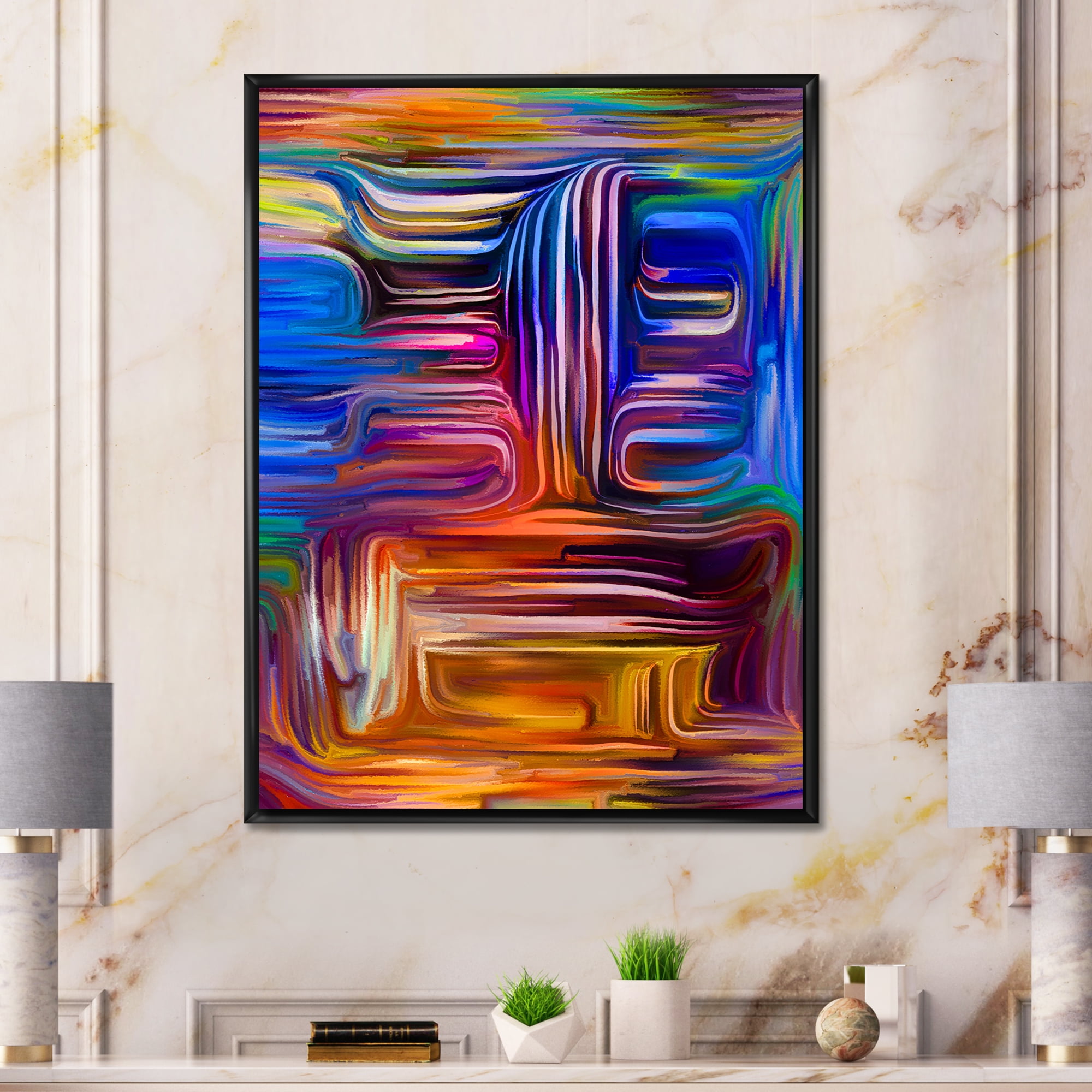 Designart 'Colour Spiral Fusion V' Modern Framed Canvas Wall Art Print