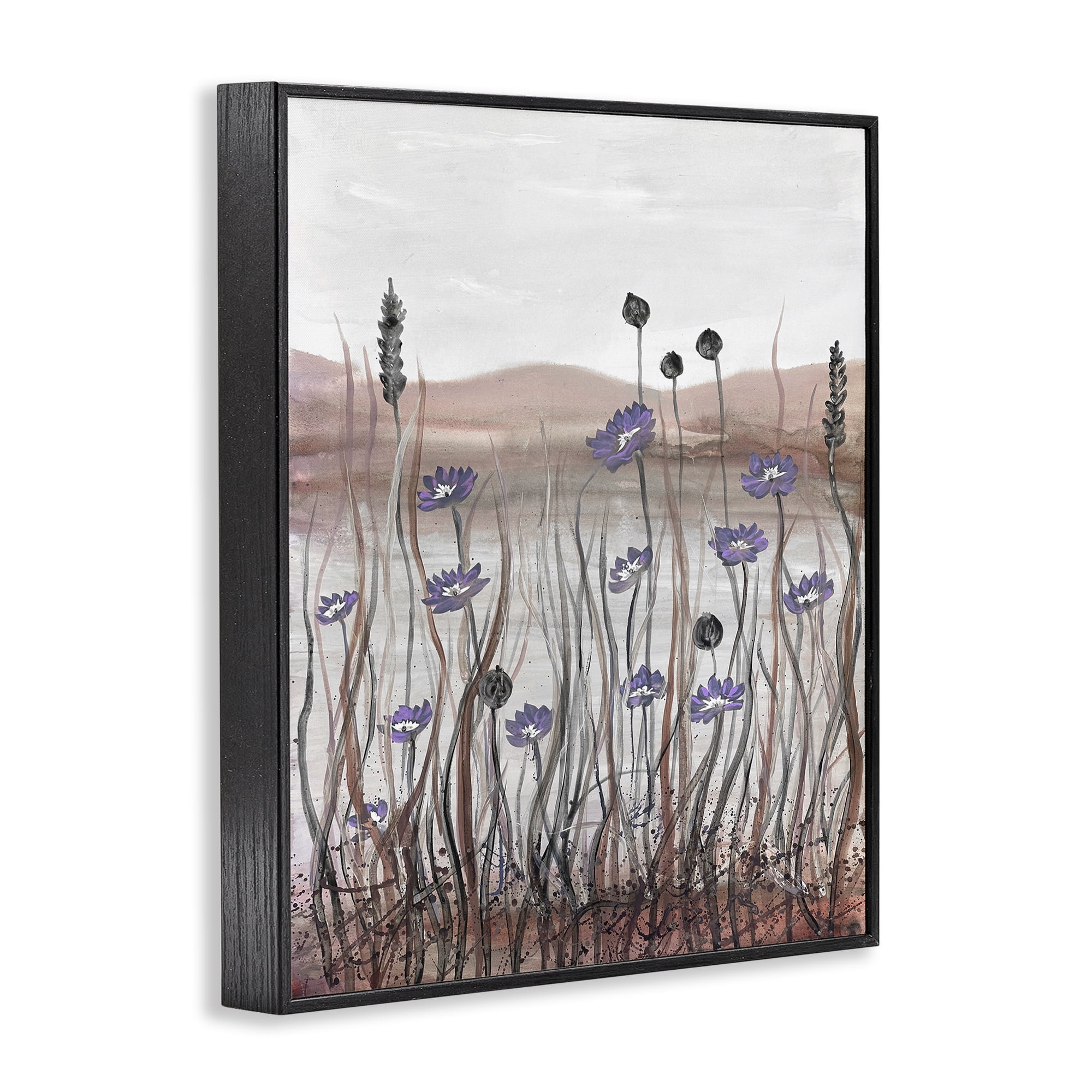 Stupell Industries Soft Lakeside Blooms Landscape Painting Black Framed Art Print Wall Art, 16 x 20