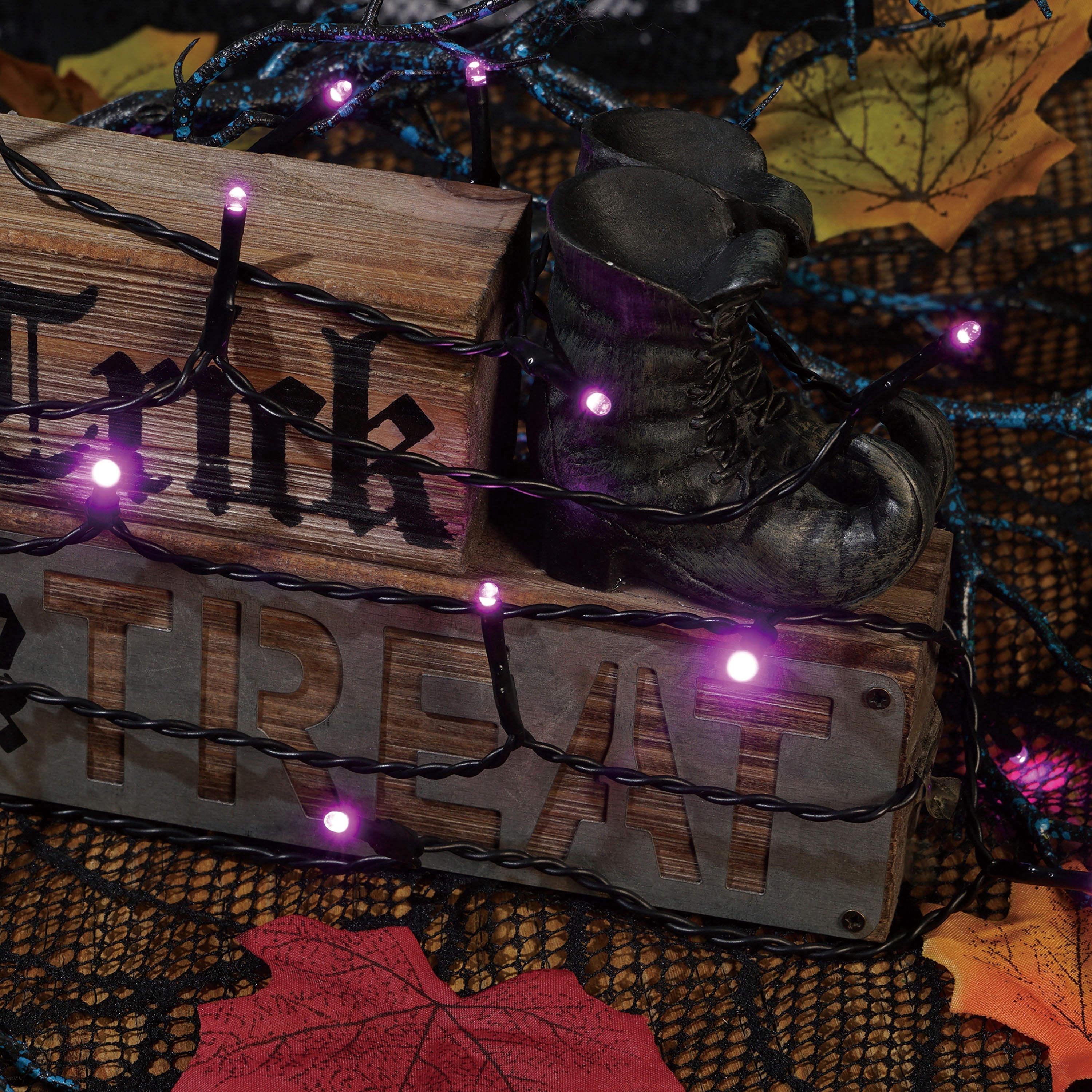 Indoor/Outdoor 100-Count Battery-Operated LED 8-Function Micro String Lights, Purple, 32', Halloween by Way To Celebrate