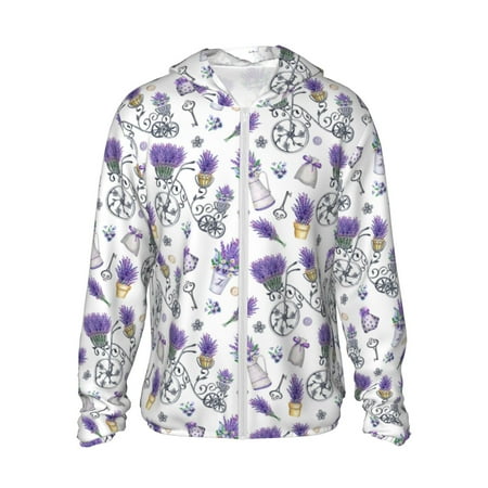 Sigee Lavender Bicycle Print UPF50+ Men s Sun Protection Hoodie Shirt SPF UV Shirt Long Sleeve Fishing Outdoor Lightweight S-3XL