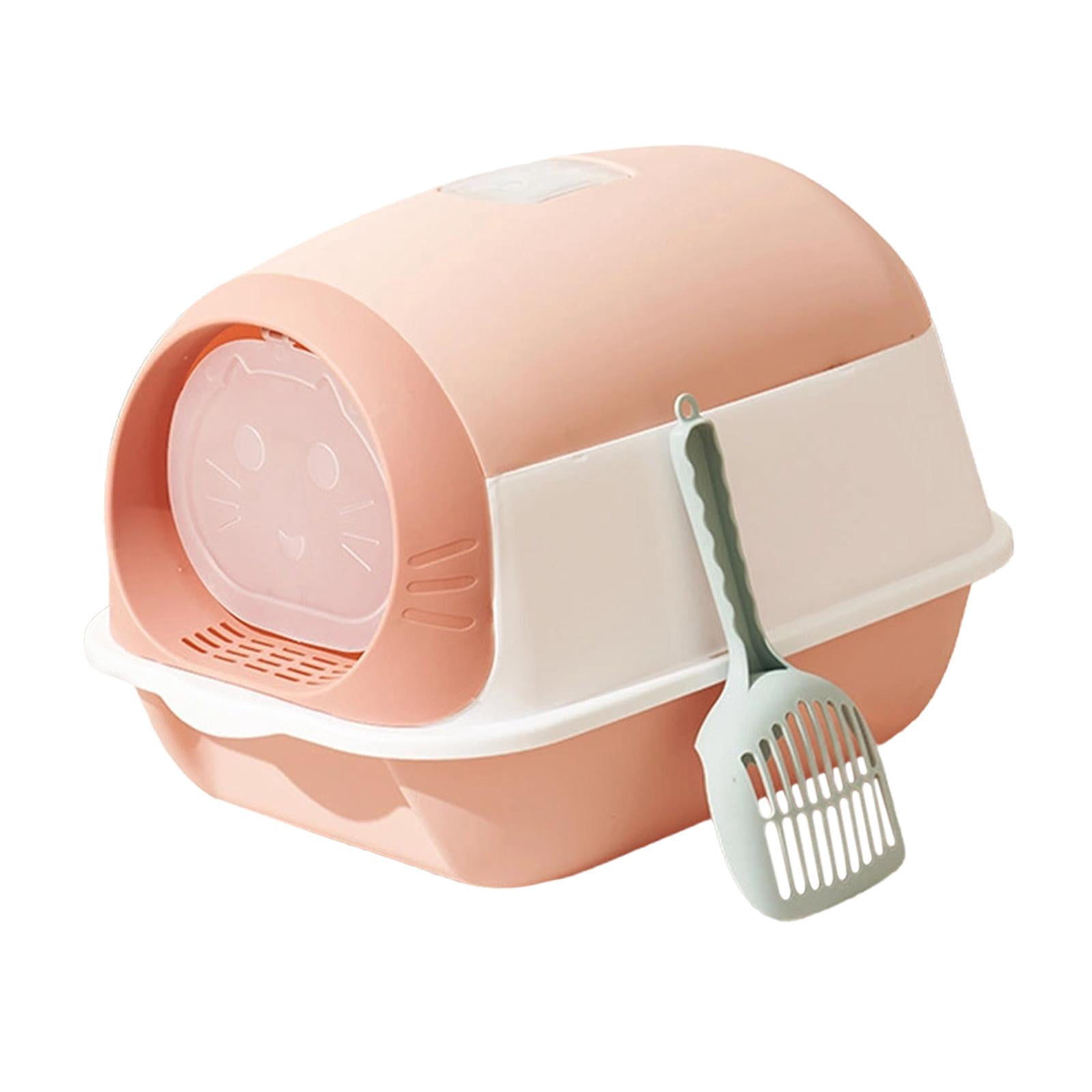 Bvdfgk Enclosed Cat Toilet for Indoor Cats, Hooded Cat Litter Box with Front Door Kitty Pink White