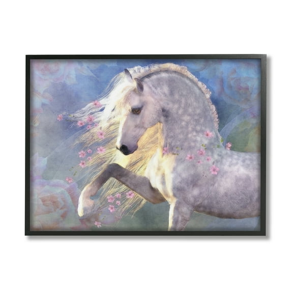 Stupell Industries Encantada Floral Horse Animals & Insects Painting Black Framed Art Print Wall Art, 14 x 11