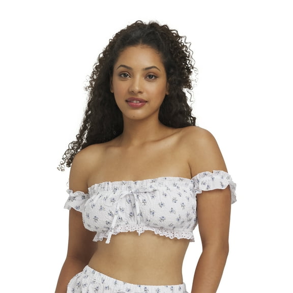 Mills by Millie Bobby Brown Women's Seersucker Off Shoulder Crop Top, Sizes XS-XXXL