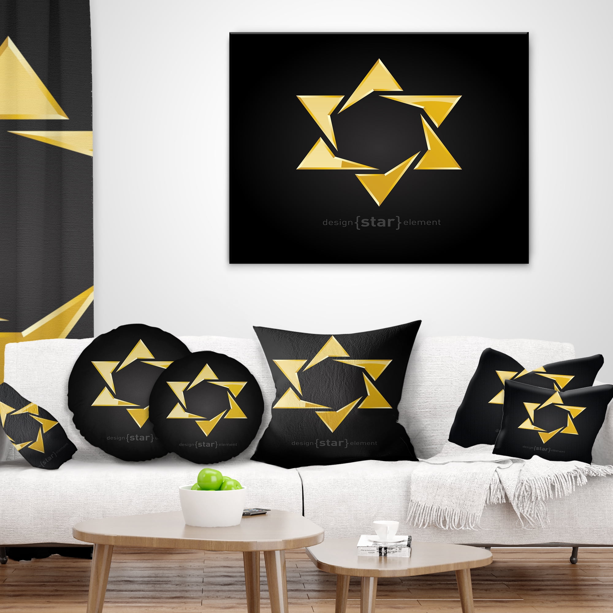 Designart Luxury Golden Star - Abstract Throw Pillow - 12x20