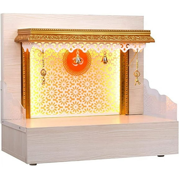 The Mandir Store Wooden Temple, Wooden Mandir for Home, Decorative Wooden Mandir with Lights