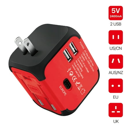 International Universal Power Adapter Converter with 2 USB Charging Ports - All in One Travel Worldwide Plug Built-in Spare Fuse AC Socket Wall Outlet for US, EU, UK, AU, CN 150 Countries Laptop (Best All In One Pc Uk)