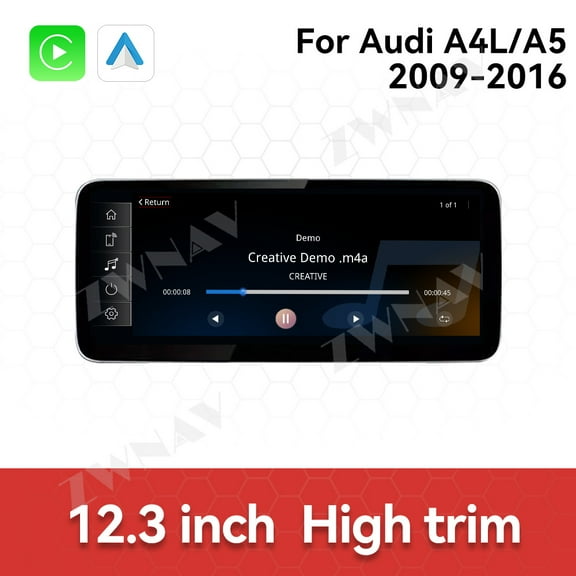 ZWNAV For Audi A4L /A5 2009-2016 CarPlay Bluetooth 5.0 AutoRadio Car Radio GPS 12.3" Multimedia Video DVD Player Navigation