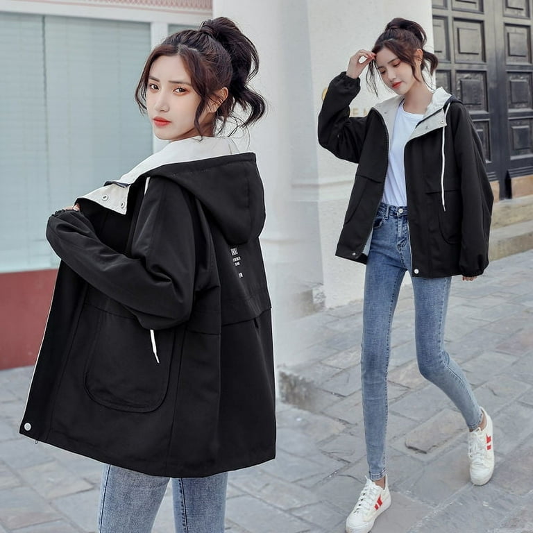 DanceeMangoo Women's Jacket Fashion Korean Loose Sweet Baseball Jacket  Women Clothes Female Lossen Hooded Jacket Casual Jackets for Women Zm