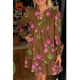 thumbnail image 2 of Women's Brown Floral Babydoll Tunic Dress – Casual Daily Wear with Ruffled Hem | S, 2 of 7
