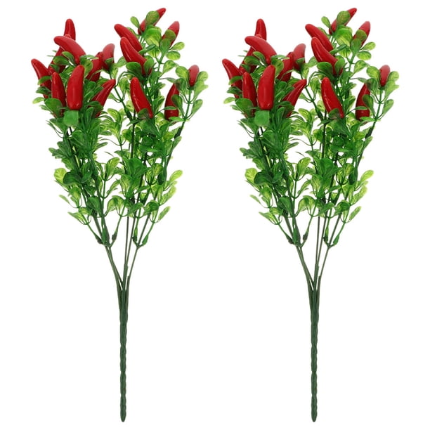 2 uds plantas de Chile artificiales decoraciones de tallo de pimienta artificial rama vegetal falsa decoración de relleno de jarrón