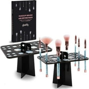 2-Pack Makeup Brush Drying Rack Stand, Foldable Brush Organizer Holder, Cosmetic Shelf Tools, Black, 26 Holes