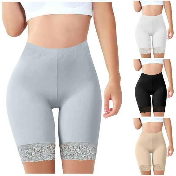 Vibrex Womens Underwear Women's Ice Silk Seamless Wide Waist Lace Large Size Shorts Leggings Underwear For Women _Light Blue_L