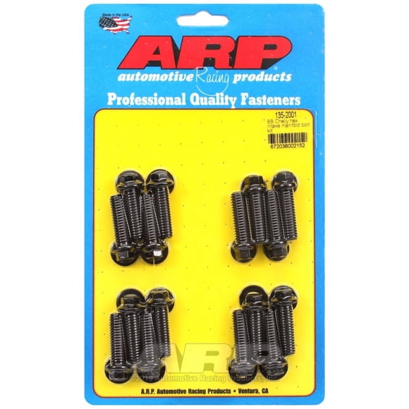 ARP Auto Racing Intake Manifold Bolt 135-2001 For Use With Chevy 396/454 Cubic Inch; Hex Style Head Type; Black Oxide; Chrome Moly; With Washers