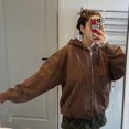 thumbnail image 3 of Women's Hoodie Sweatshirt Zip Up Oversized Casual Long Sleeve Coat 90s Vintage Zip Up Jacket Tracksuit, 3 of 4