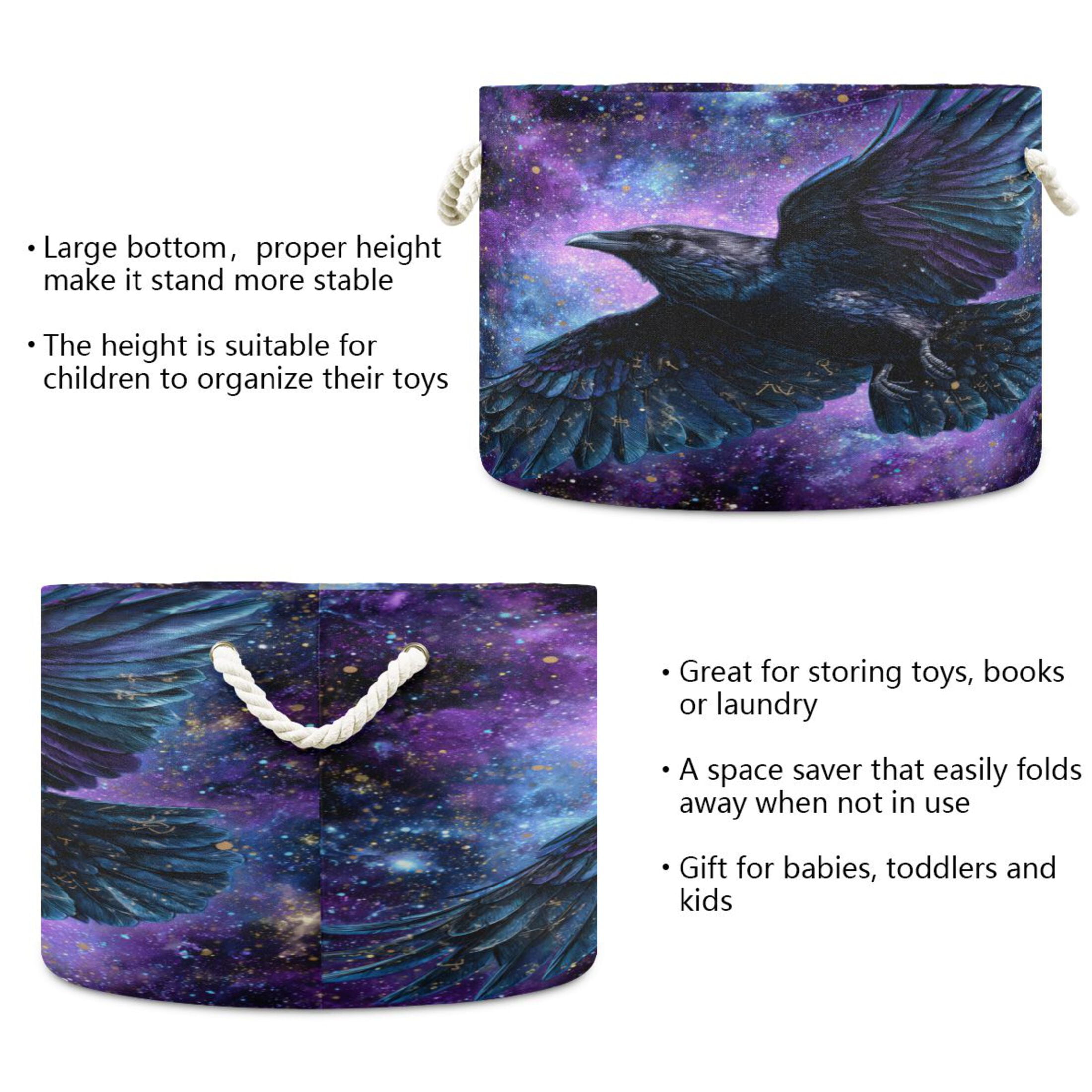 Round Toy Storage Basket Foldable Storage Basket for Home Decor Laundry Basket20" x 14" Black Raven