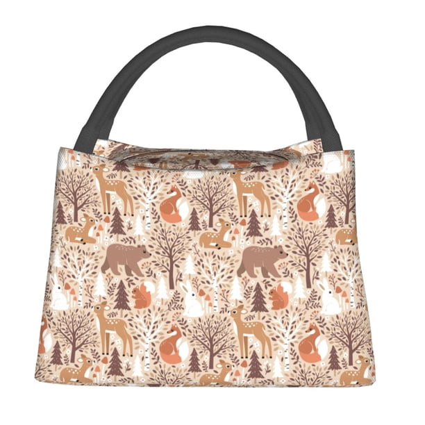Fotbe Woodland Animals in Neutral Tones Bolsa Térmica Portátil con Estampado, Bolsa de Entrega de Alimentos Aislada, Bolsa Reutilizable de Gran Capacidad para Comidas y Supermercado