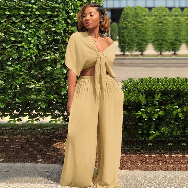 Wide Leg Pants Elastic Waist 