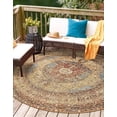 thumbnail image 3 of Unique Loom Outdoor Traditional Collection Area Rug - Temple (4' 1" Round Blue and Light Brown/Brown), 3 of 9