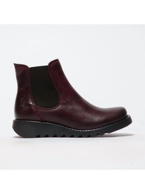 Womens Red SALV Chelsea Leather Ankle Casual Wedge Heel Boots