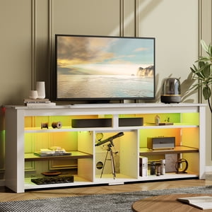 Bestier 63" TV Stand with LED Lights, White Marble