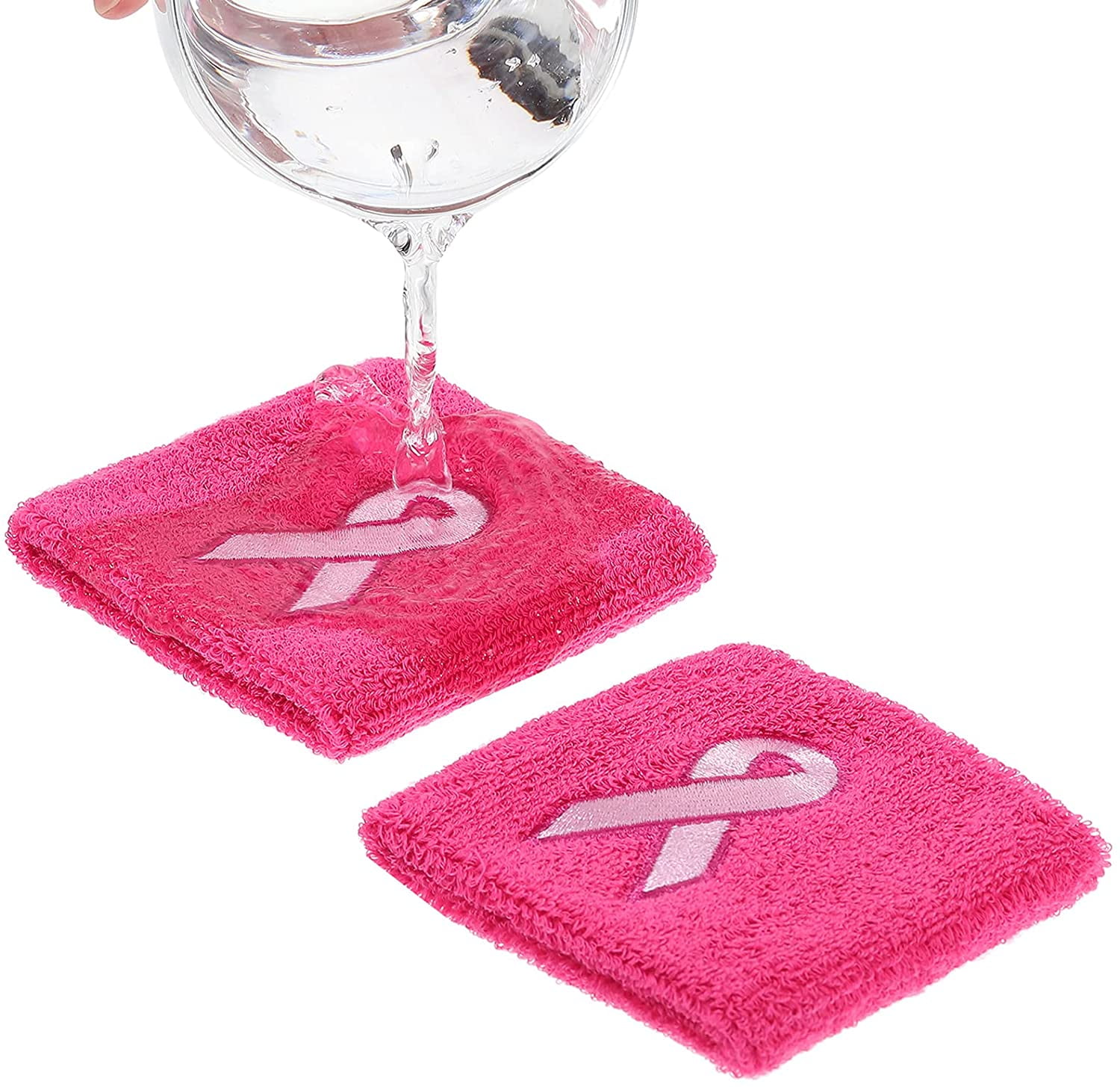 8 Pack Pink Ribbon Wristbands - Breast Cancer Awareness Sweatbands For Yoga, Running, Sports & Charity