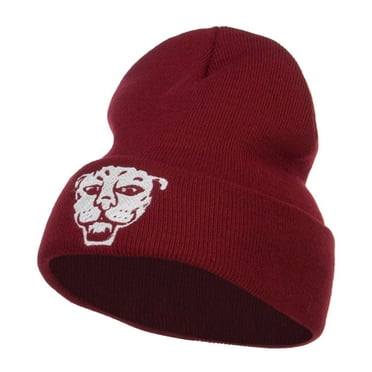 Tiger Emblem Embroidered Long Beanie - Maroon OSFM
