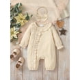 thumbnail image 2 of KelaJuan Baby Girls 2 Piece Outfits Solid Color Ruffles Button Long Sleeve Romper and Cute Headband Set for Toddler Infant, 2 of 6