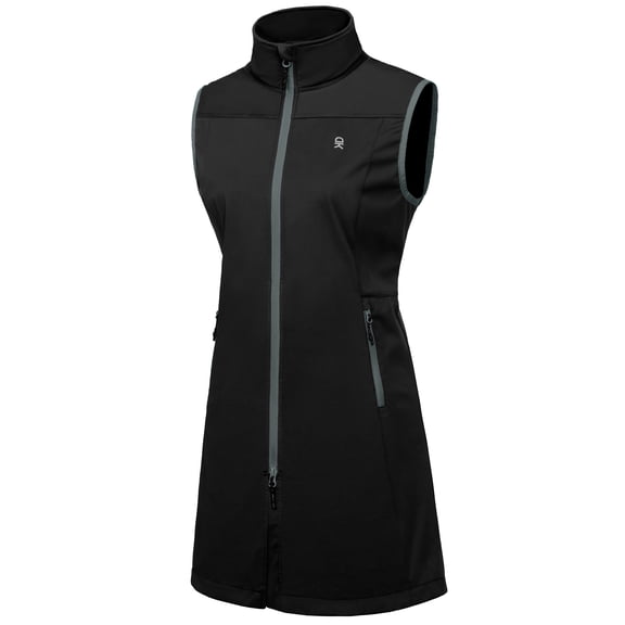 Little Donkey Andy Women's Lightweight Softshell Long Vest, Windproof Sleeveless Jacket for Golf Running Hiking Travel Black XS
