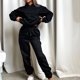 thumbnail image 4 of Pantalones Conjunto de salón de 2 piezas para mujer, traje básico de vacaciones con bolsillos holgados Kuymtek Negro T L para Mujer, 4 of 8