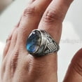 thumbnail image 4 of Labradorite Mans Ring, Natural Blue Fire Labradorite, Unisex Ring, Silver Jewelry, 925 Silver Ring, Birthday Gift, Heavy Men Ring, Arabic Design, Ottoman Style Ring, Christmas, Turkey Mens Signet Ring, 4 of 8