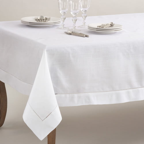 SARO LIFESTYLE 6307.JG84S Rochester Collection Tablecloth with Hemstitched Border 84 Jasper Green 
