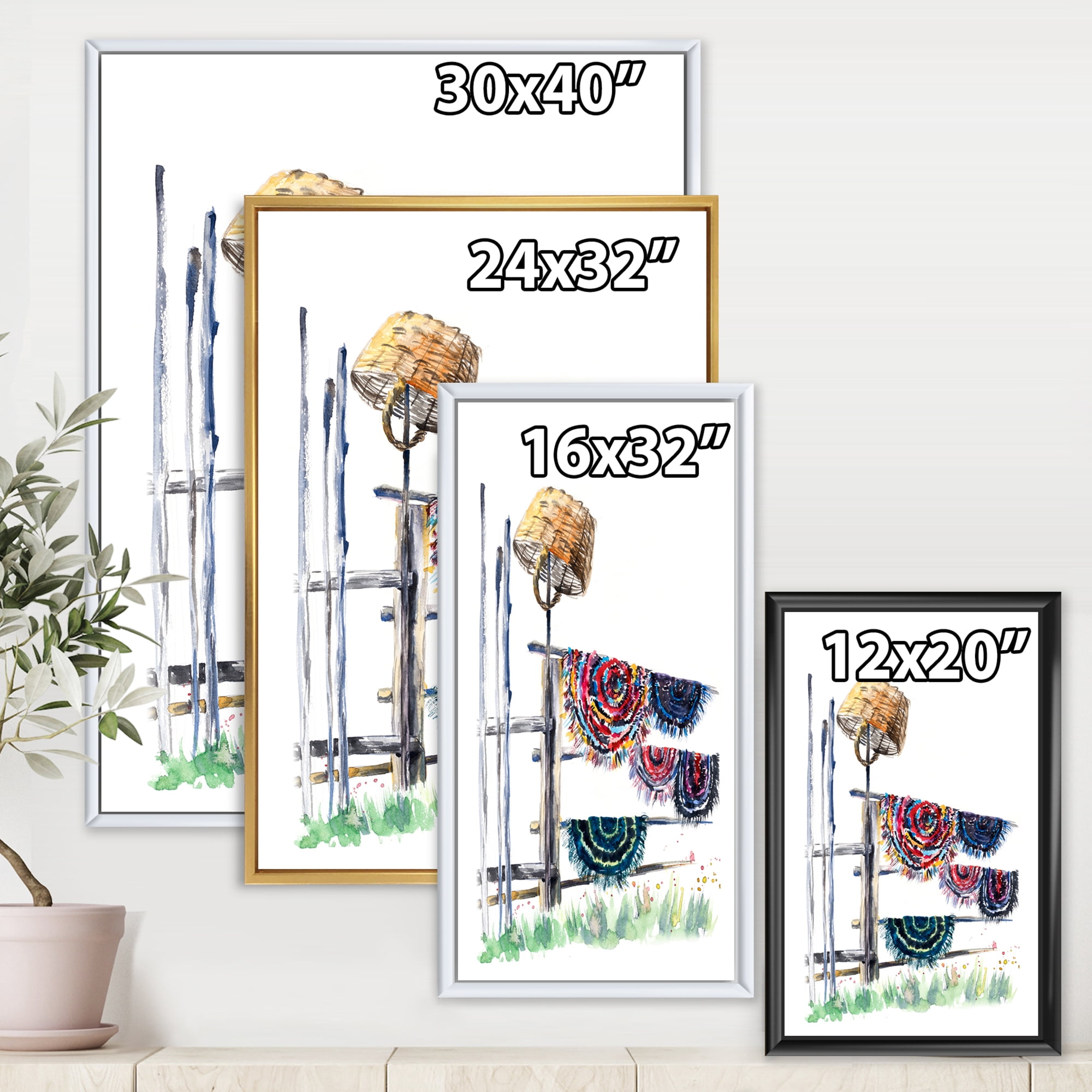 Designart 'Colorful Russian Rugs On Drying Line' Global Framed Canvas Wall Art Print