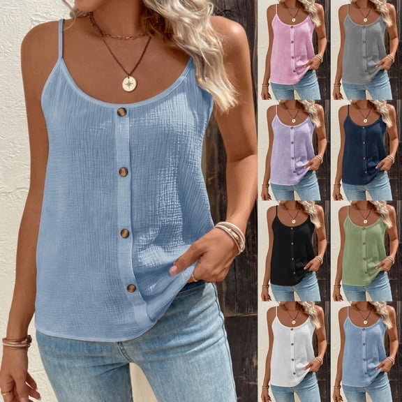 TAGOLD Womens Round-Neck Camisoles Solid Color Sleeveless Summer Casual Cami Tank Top